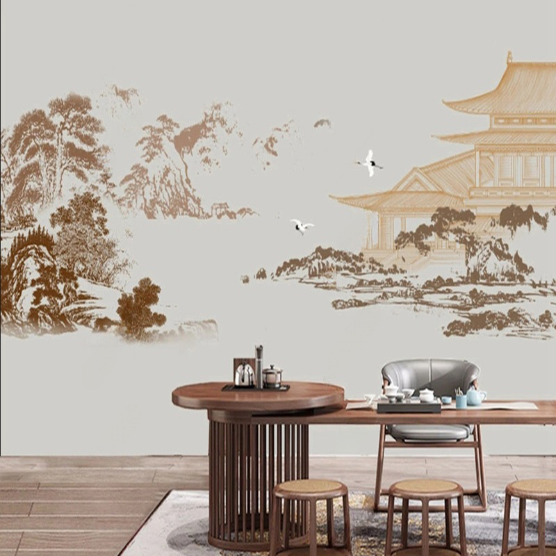 Home Improvement Background - Aangepaste Chinese abstracte inkt landschap muurschildering