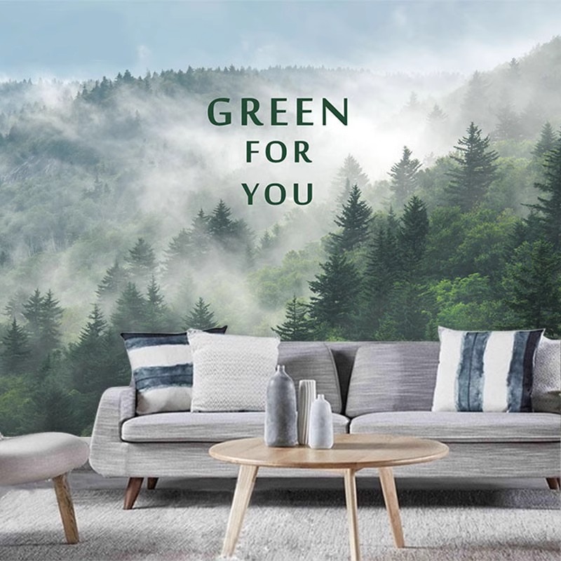 Home Improvement Background - Aangepaste muurschildering Misty Forest behang woonkamer